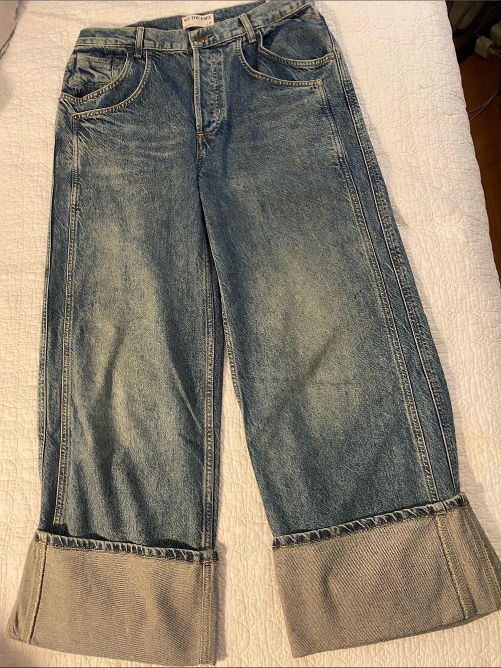 We The Free Two-Tone Cuffed Cropped Jeans in Light Blue
